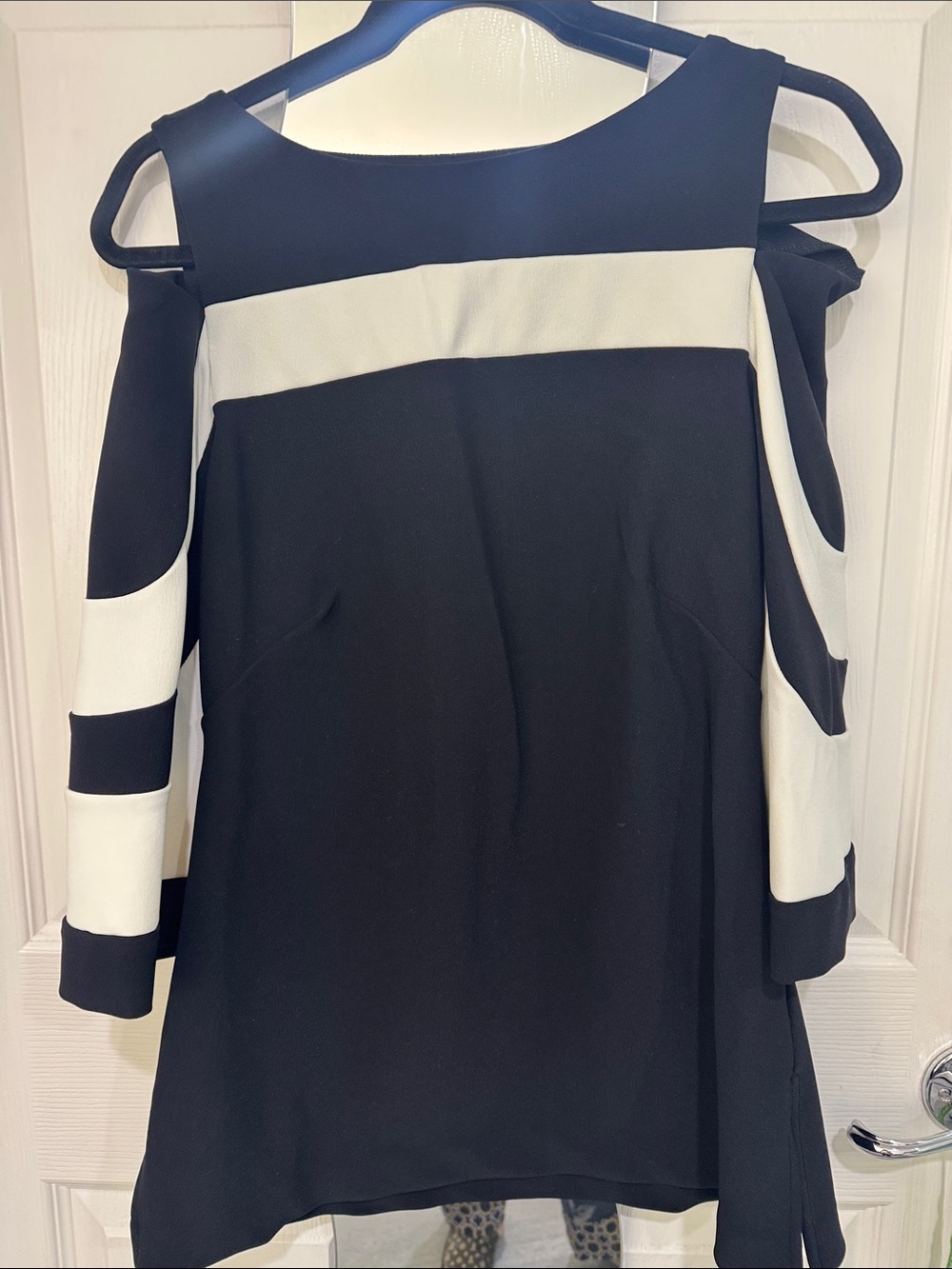 Boston Proper Black and White Cold-Shoulder Shift Dress